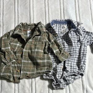 Kids flannels size 6m. Green plaid and Gray checkered.